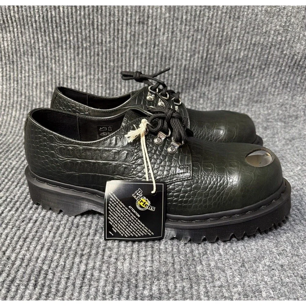 Dr Martens 1461 Bex Steel Toe Shoes Men 10 Croc Embossed Leather Forest Green